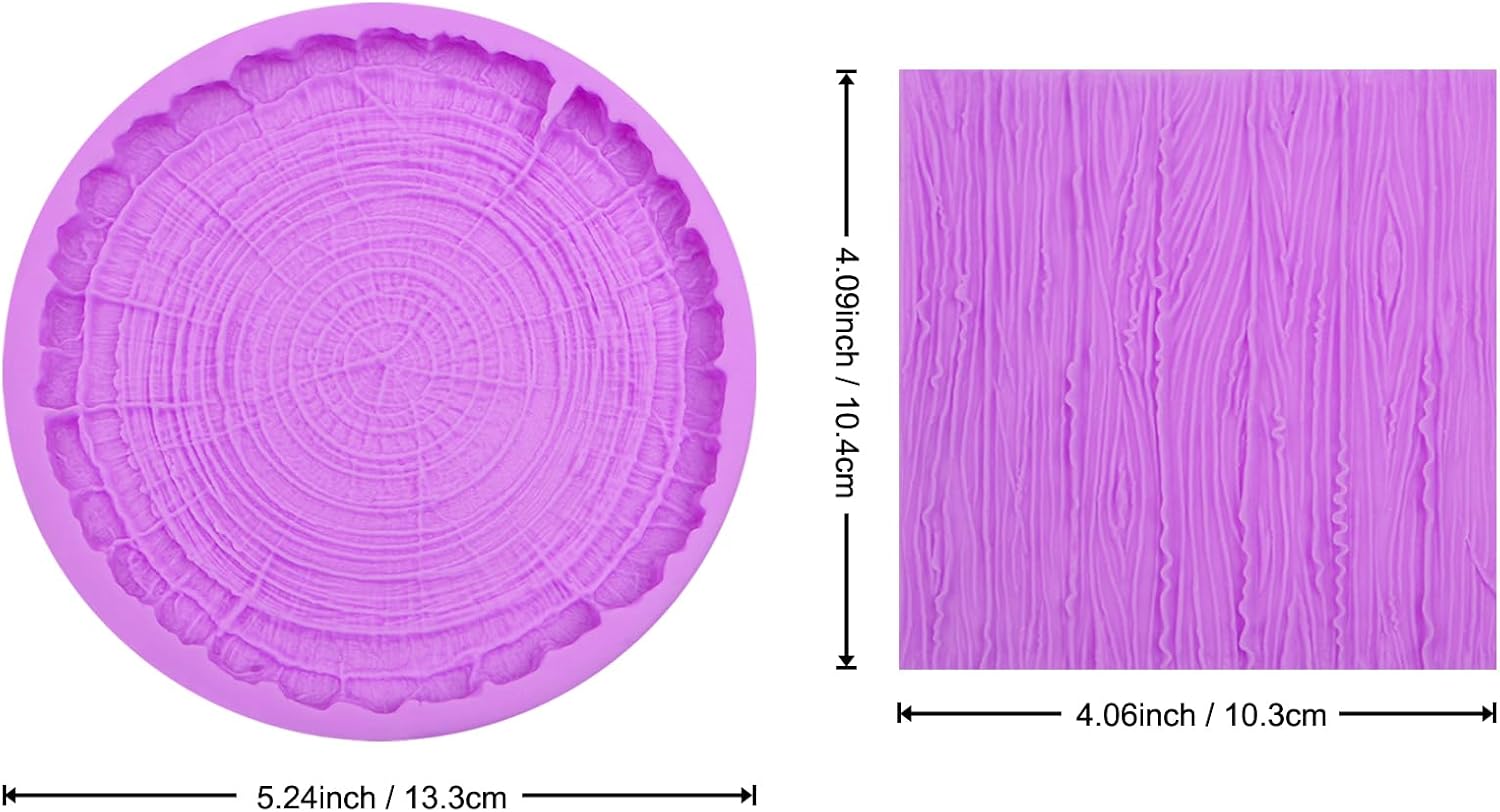 Wood Grain Tree Bark Silicone Mold Tree Bark Texture Fondant Impression Mat | 2-Piece Tree Stumps Fondant Molds for Cake Decoration Chocolate Cupcake Topper Sugar Craft Candy Polymer Clay Gum Paste