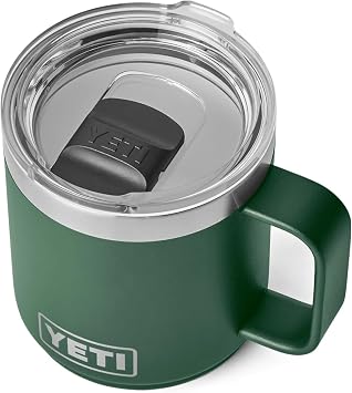 YETI Rambler 10 oz Ceramic Lined Stackable Mug, Vacuum Insulated, Stainless Steel with MagSlider Lid, Northwoods Green