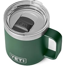 YETI Rambler 10 oz Ceramic Lined Stackable Mug, Vacuum Insulated, Stainless Steel with MagSlider Lid, Northwoods Green