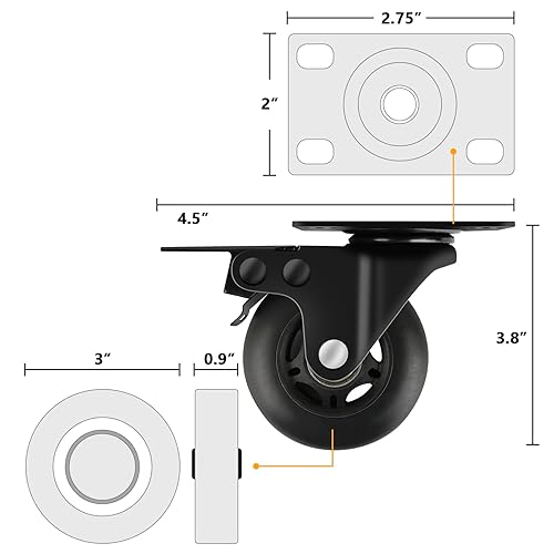 Miniatura 6 de Apllamo Juego de 4 ruedas de 3 pulgadas, 4 ruedas silenciosas resistentes, carga máxima de 2000 libras. Adecuado para hacer ruedas suaves para
