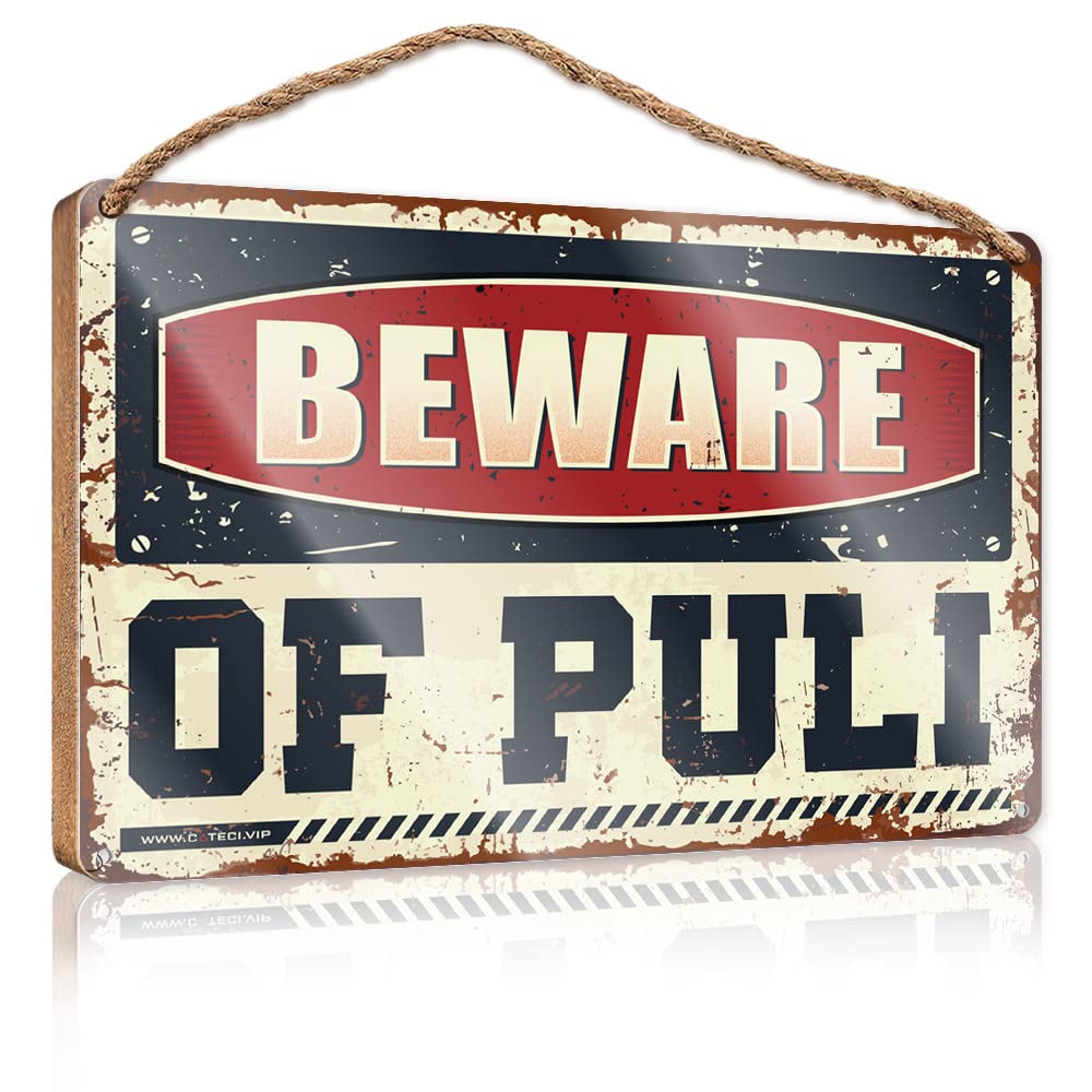 HELIOFORGE Hanging Bathroom Sign Beware Of Puli Wooden Sign(23X35CM)