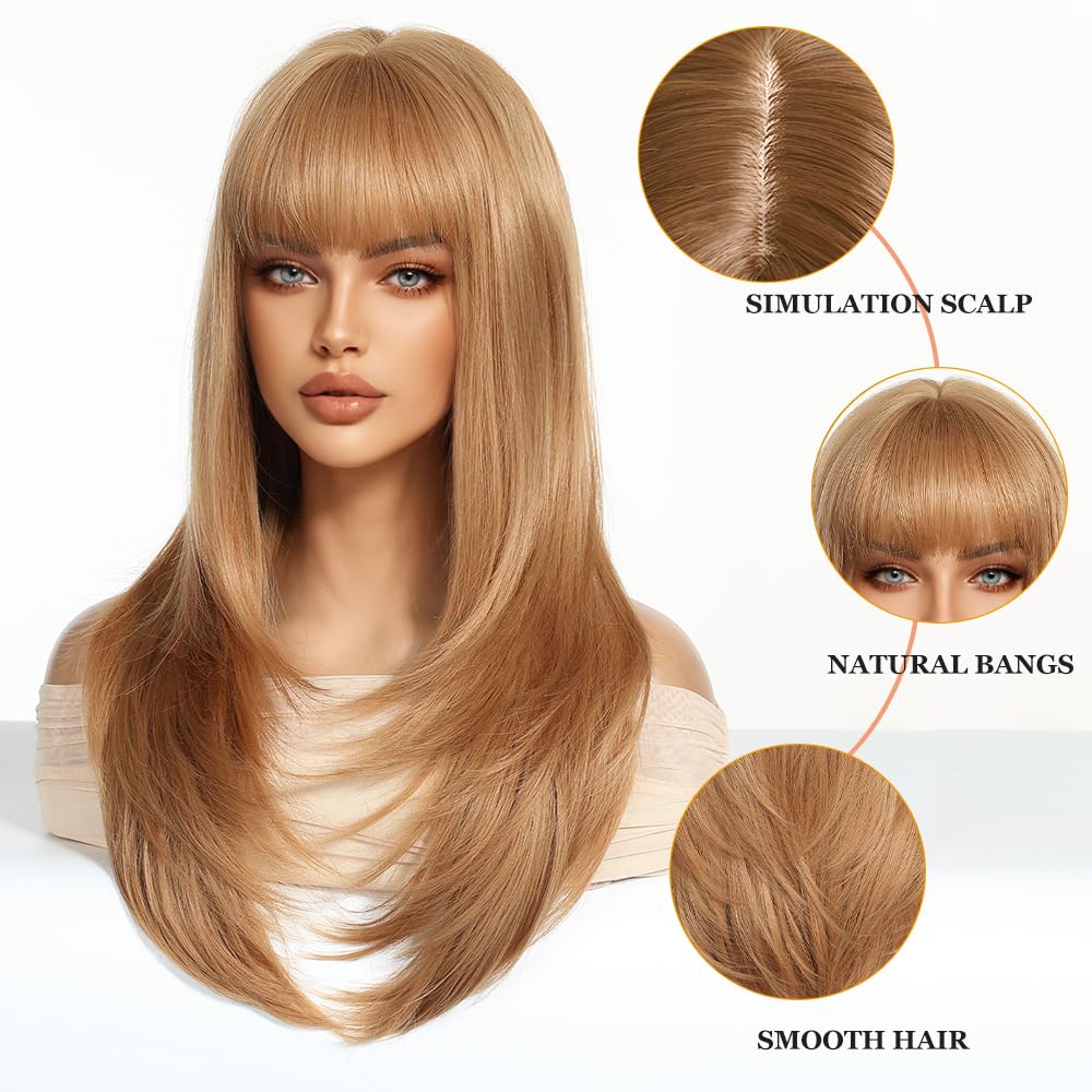 Esmee Long Straight Strawberry Blonde Wigs for Women with Fringe Natural Synthetic Hair Wig for Daily & Party Use - Image 3