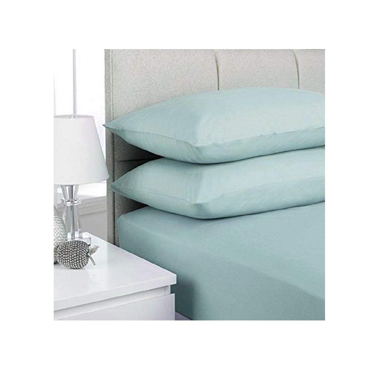 Casa D'or Duck Egg New Plain Dyed Polycotton Fitted Flat Bed Sheet Single Double King Size Bedding (, Single Fitted Bed Sheet)