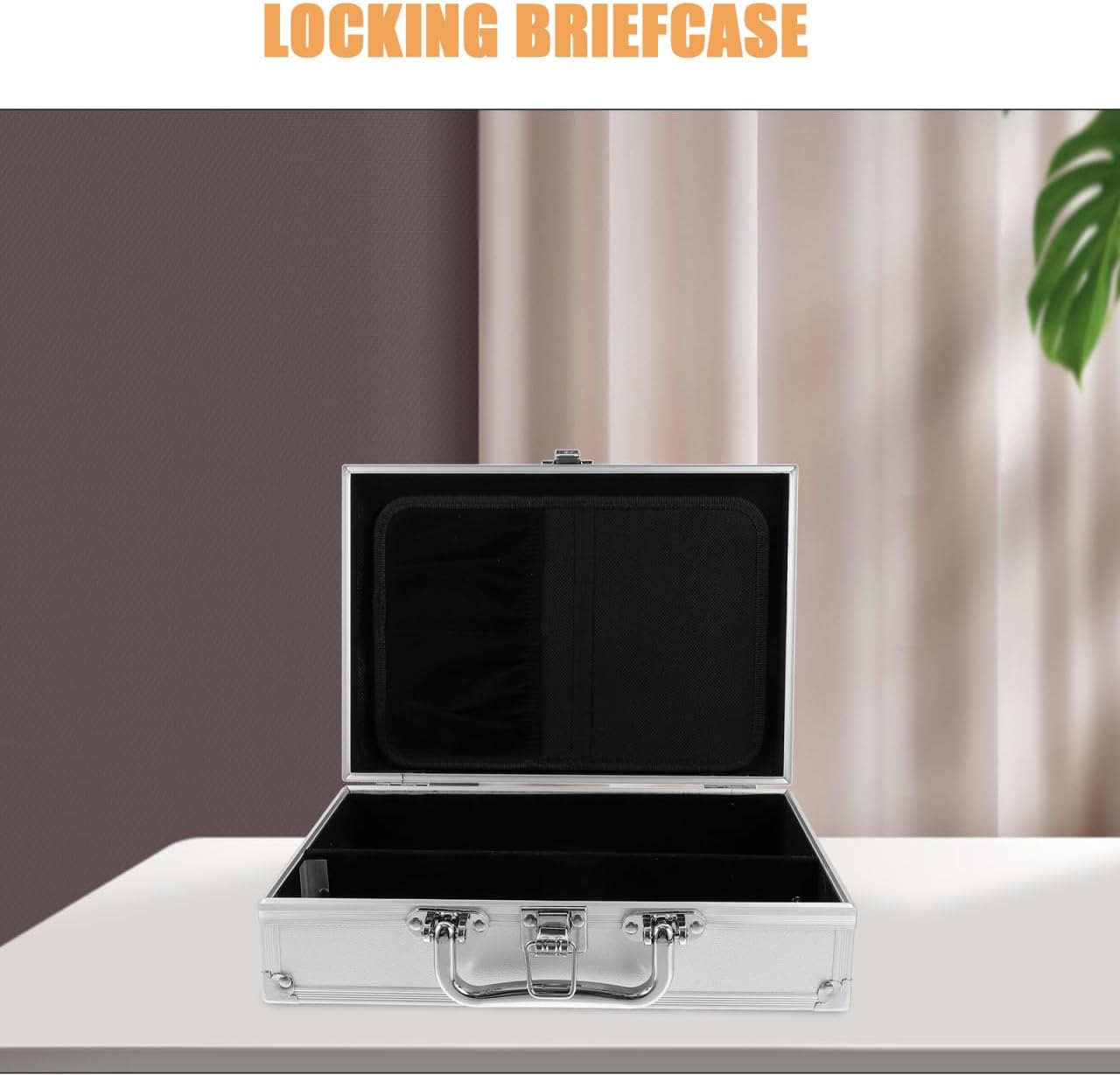 Housoutil Aluminum Briefcase with Lock, Metal Silver Briefcase, Handheld Aluminum Storage Box, Toolbox Case with Handle for Travel Luggage Cash Storage Parts and Medications - Image 5