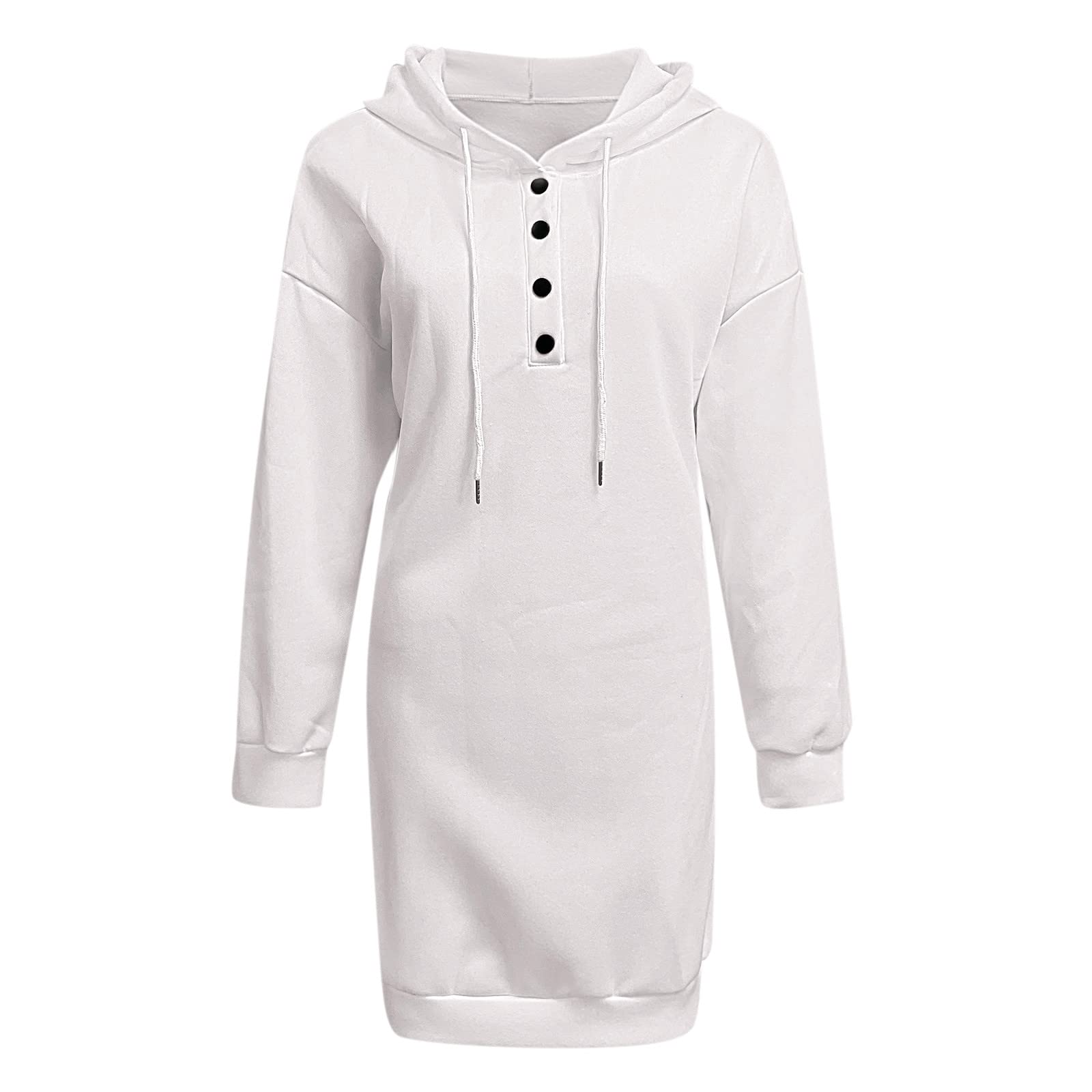 Damen Fleece Hoodie - Tunika Damen Langarm Top Leichtes Oversize Hoodie Einfarbig Mode Lässige Taschen Home Mit Knöpfen Thermische Kleidung Herbst Winter Outdoor