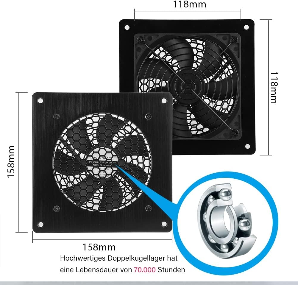 Digitalanzeige temperaturgesteuertes leises Lüftersystem, | USB-Lüfter, 5V-Lüfter mit modernem gebürstetem schwarzem Aluminiumrahmen für Heimkino-AV-Schränke (2)