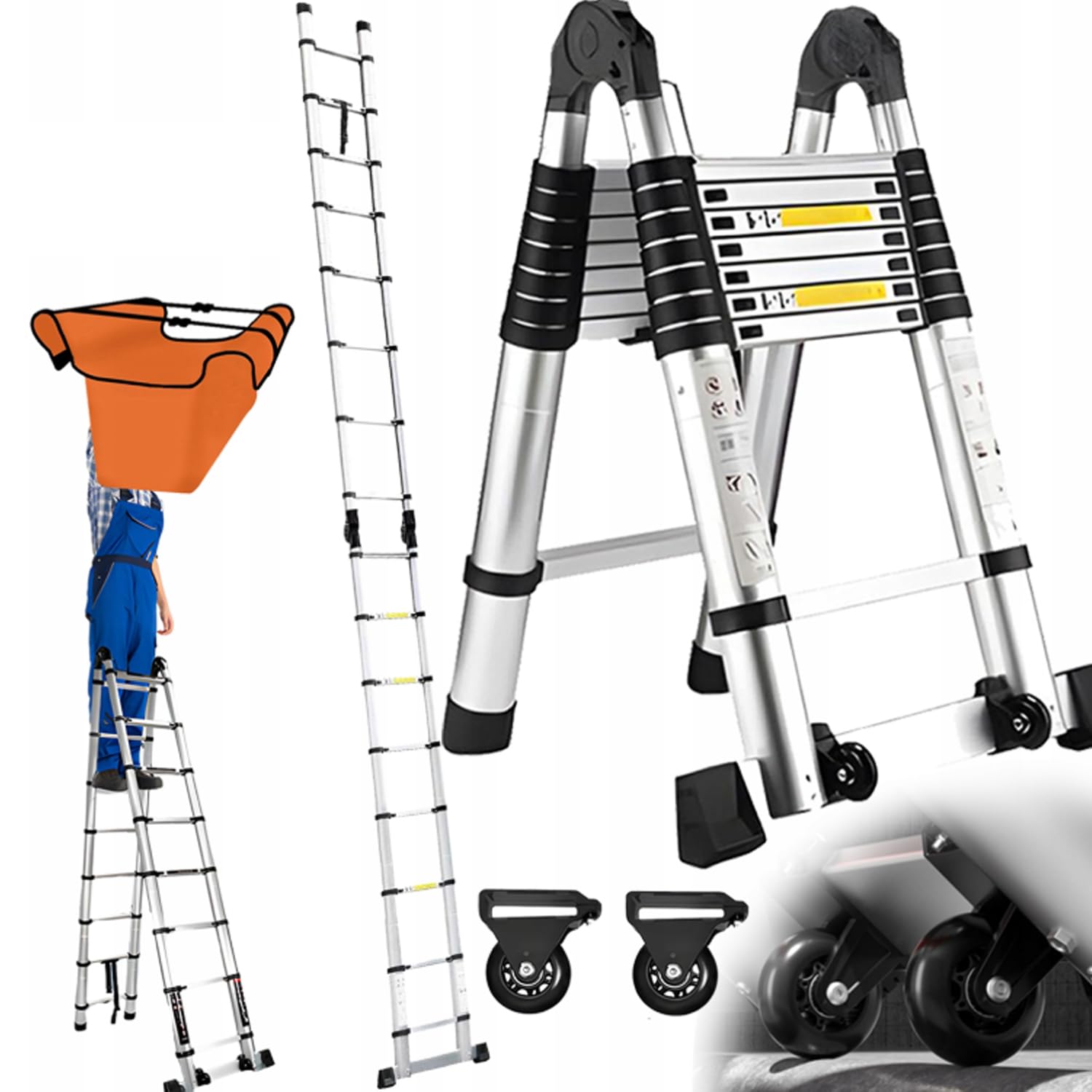 Hooha 6.6M Leiter Ausziehbar Multifunktionale Leicht Aluminium Teleskopleiter Fischgrätenleiter Aluminiumlegierung Multi-Key-Schrumpfung Platzsparend Für Den Haushalt Das Tägliche Büro Zuhause