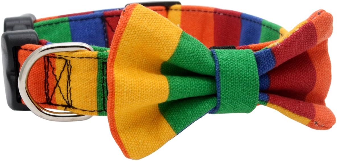 YOY Adjustable Pet Dog Collar with Bow Tie - Rainbow Bowtie Necktie Puppy Grooming Accessories for Doggy, Neck 11" - 16" (Small)