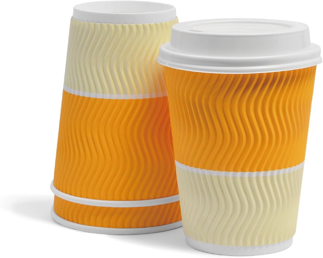 Triple Walled Disposable Coffee Cups With Lids - Wave Insulted Ripple Design For Maximum Insulation - Leak-proof Paper Cup For Coffee, Hot Chocolate & Tea - 12 oz, 50 Pack, Golden Yellow