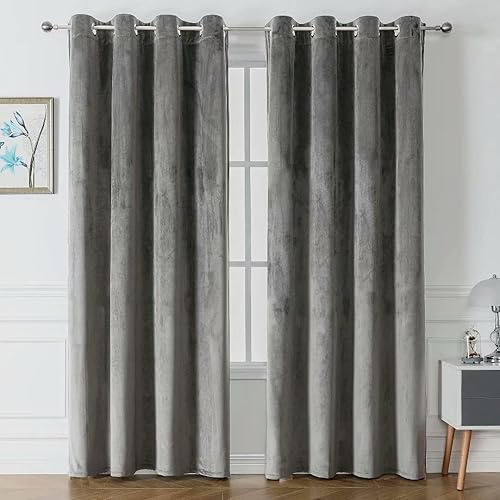 Victree Cortinas de terciopelo grueso para dormitorio, cortinas de terciopelo grueso de 52 x 84 pulgadas de largo, bloquean la luz solar, con ojales
