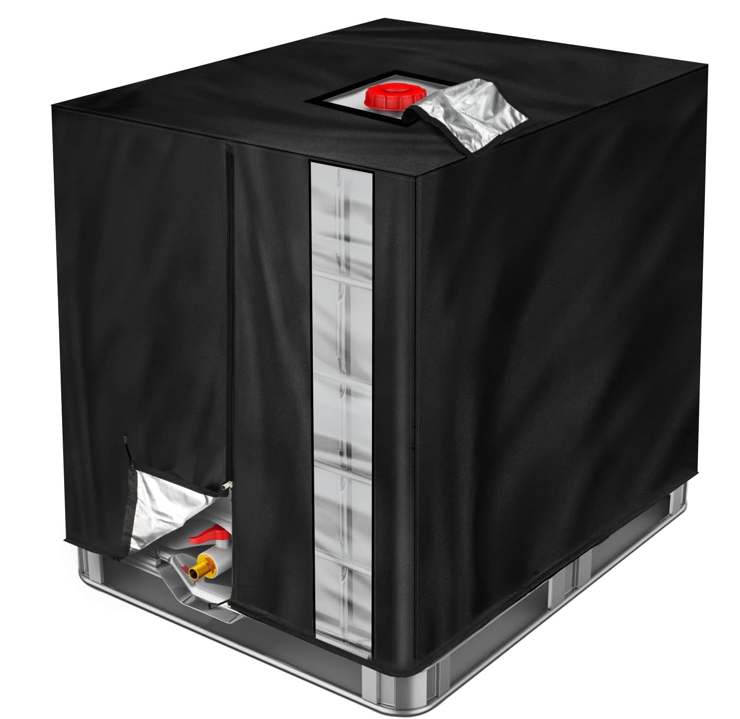 Noosverl Abdeckung IBC Tank, IBC Tank Abdeckung Wassertank 1000L,Wassertank Schutzhülle mit Reißverschluss Kordelzug Geeignet für IBC-Tank Behälter Container Regenwassertank (120x100x116cm) -Schwarz