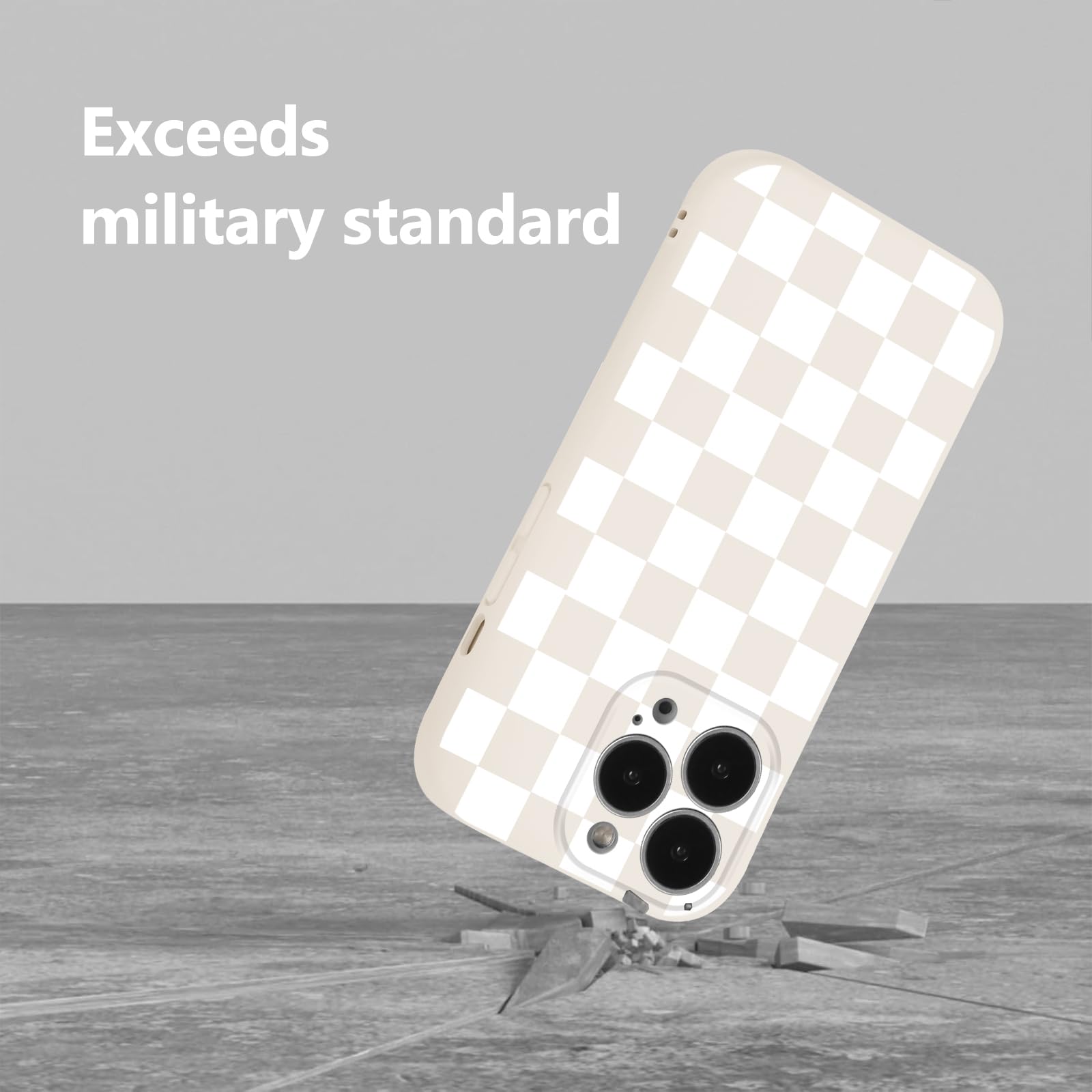 Funda Magnética Para IPhone 15 Pro (6.1") Compatible Con MagSafe, Diseño Checkered Beige En Silicona Líquida TPU, Anti Golpes, Para Mujer Y Niña