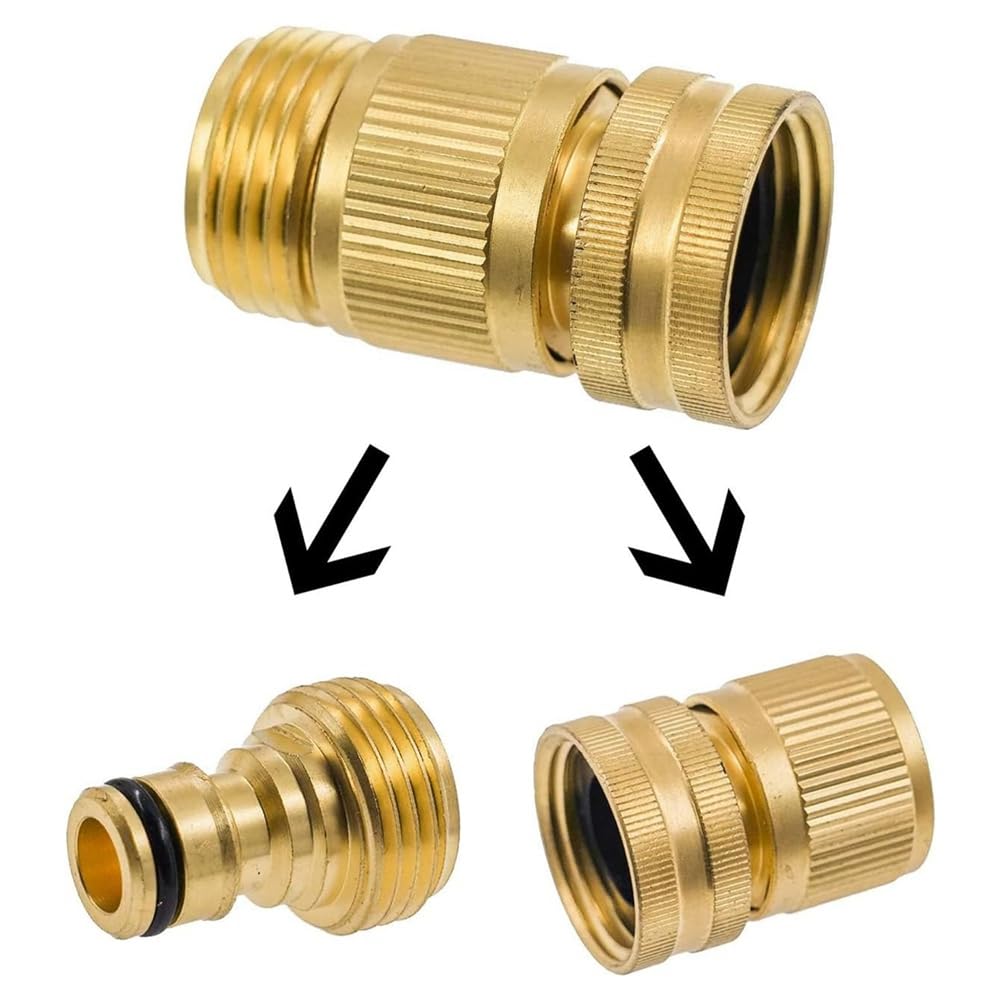 Conector rápido para manguera de jardín, latón macizo, rosca 3/4 GHT
