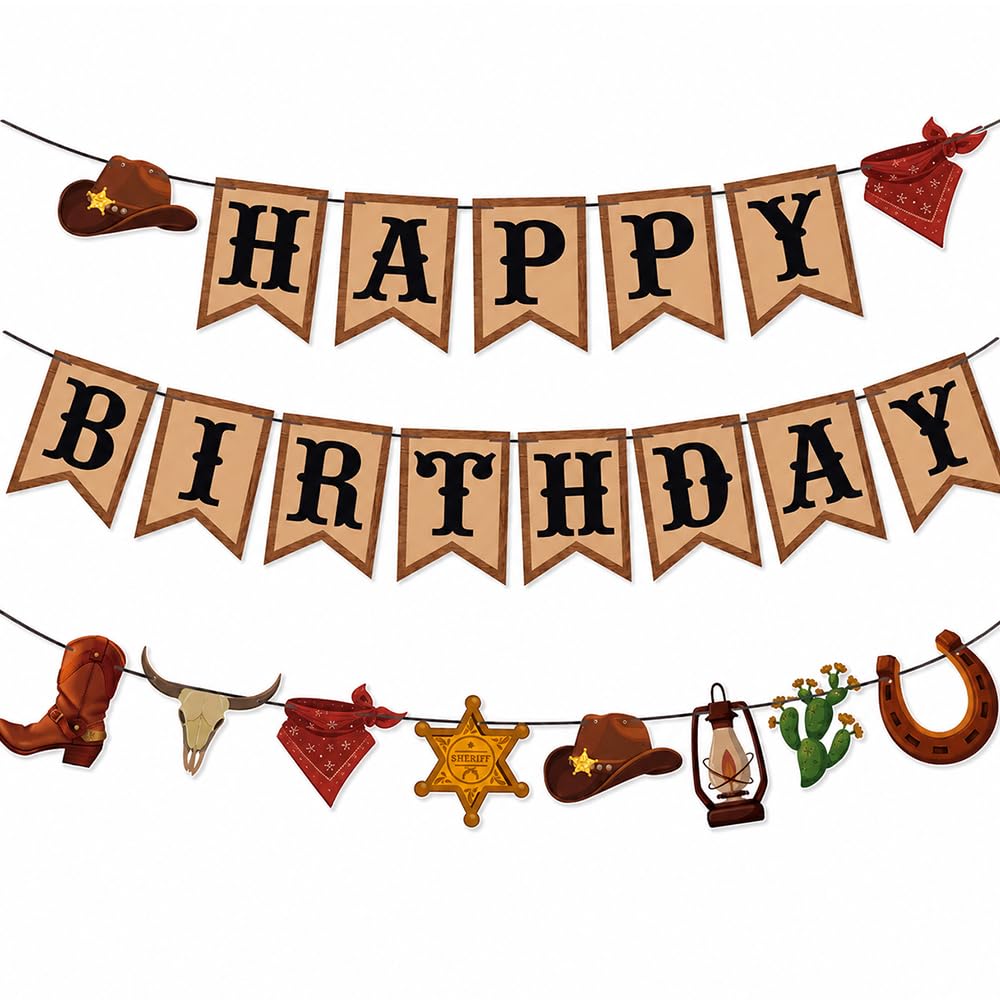 2Pcs Western Cowboy Birthday Party Banner Decorations Supplies for Indoors