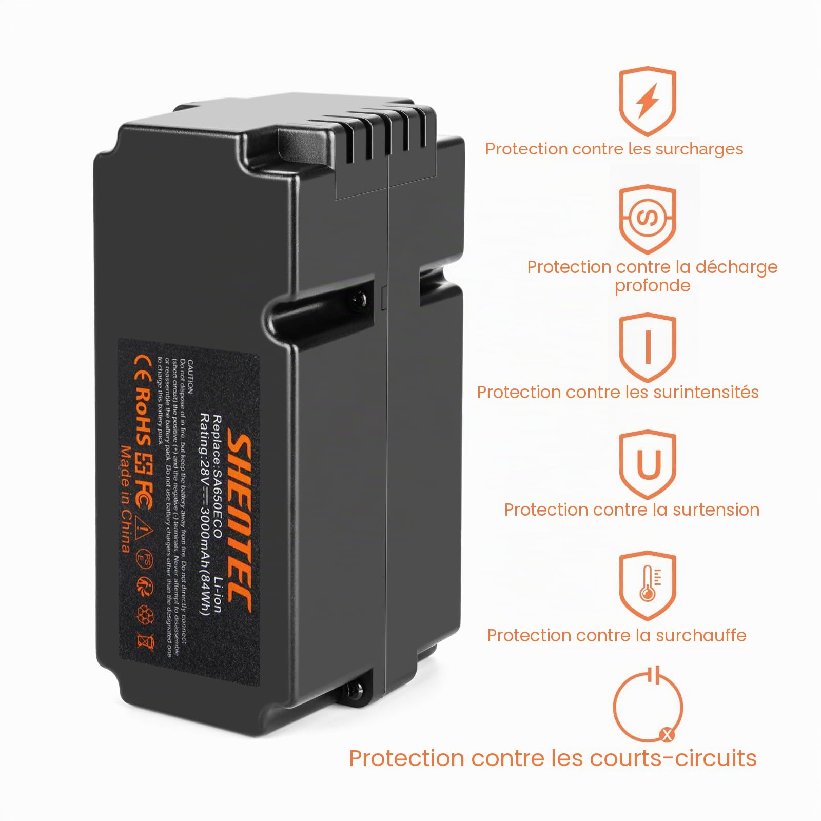 Shentec 28V 3000mAh Lithium Batterie Compatible avec Yard Force Robot de Tonte SA650ECO NX60i X50I