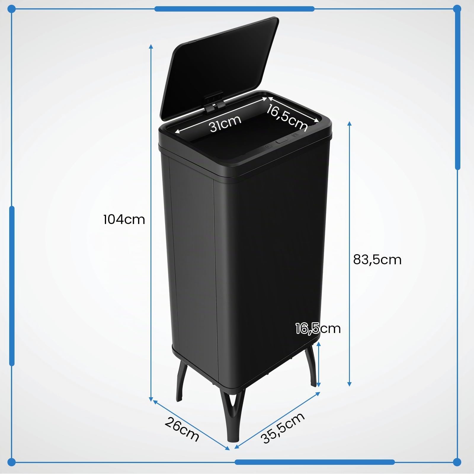 COSTWAY Cubo de Basura Cocina 50 L, Papelera Cocina Inteligente con Sensor de Movimiento Automático, Patas Desmontables, Cubo Basura de Metal de Diseño Elevado, para Cocina, Oficina (Negro)