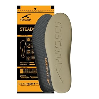 Hundred Steady Soft Pro Performance Insoles | Plush Cushioning | Anti-Slip | Soft & Breathable | Personalized Comfort for Any Shoe | Unisex | 1 Pair (Dark Grey & Orange/UK 7)