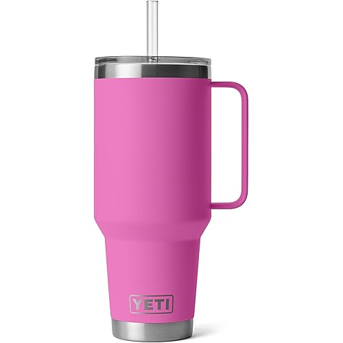 YETI Rambler 42 oz Tumbler with Handle and Straw Lid, Travel Mug Water Tumbler, Vacuum Insulated Cup with Handle, Stainless Steel, Wildflower Fuchsia