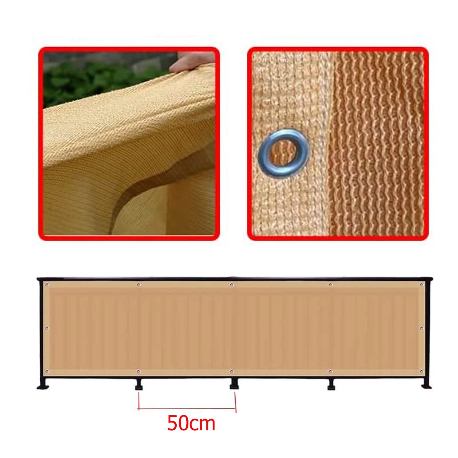 GUOJUN Brise Vue pour Balcon 95 x 300 cm HDPE résistant au Vent aux UV Filet d'ombrage Clôture d'ombrage avec Oeillets et Cordon pour Jardin Extérieur Balcon, ‎Marron