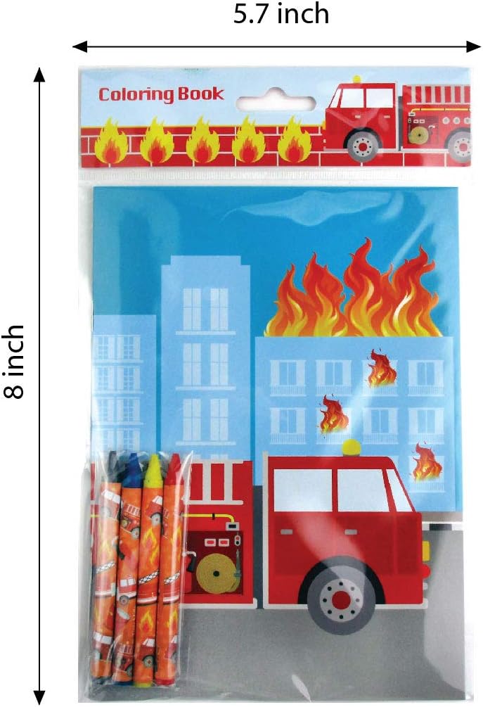 TINYMILLS Fire Truck Coloring Book Set for Kids Party Favors with 12 Coloring Books and 48 Crayons Firefighter Birthday Party Supplies Favor Bag Filler - Image 6