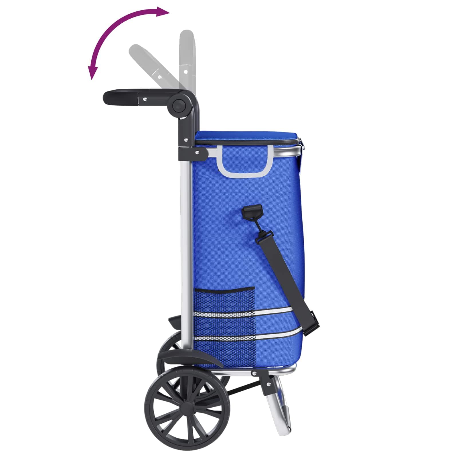 Einkaufswagen Blau 36,5 x 46,5 x 100,5 cm Oxford-Stoff faltbar stabil wetterfest Tragetasche für Supermarkt, Einkaufskorb, wiederverwendbar, leicht, langlebig, für Damen und Reisen