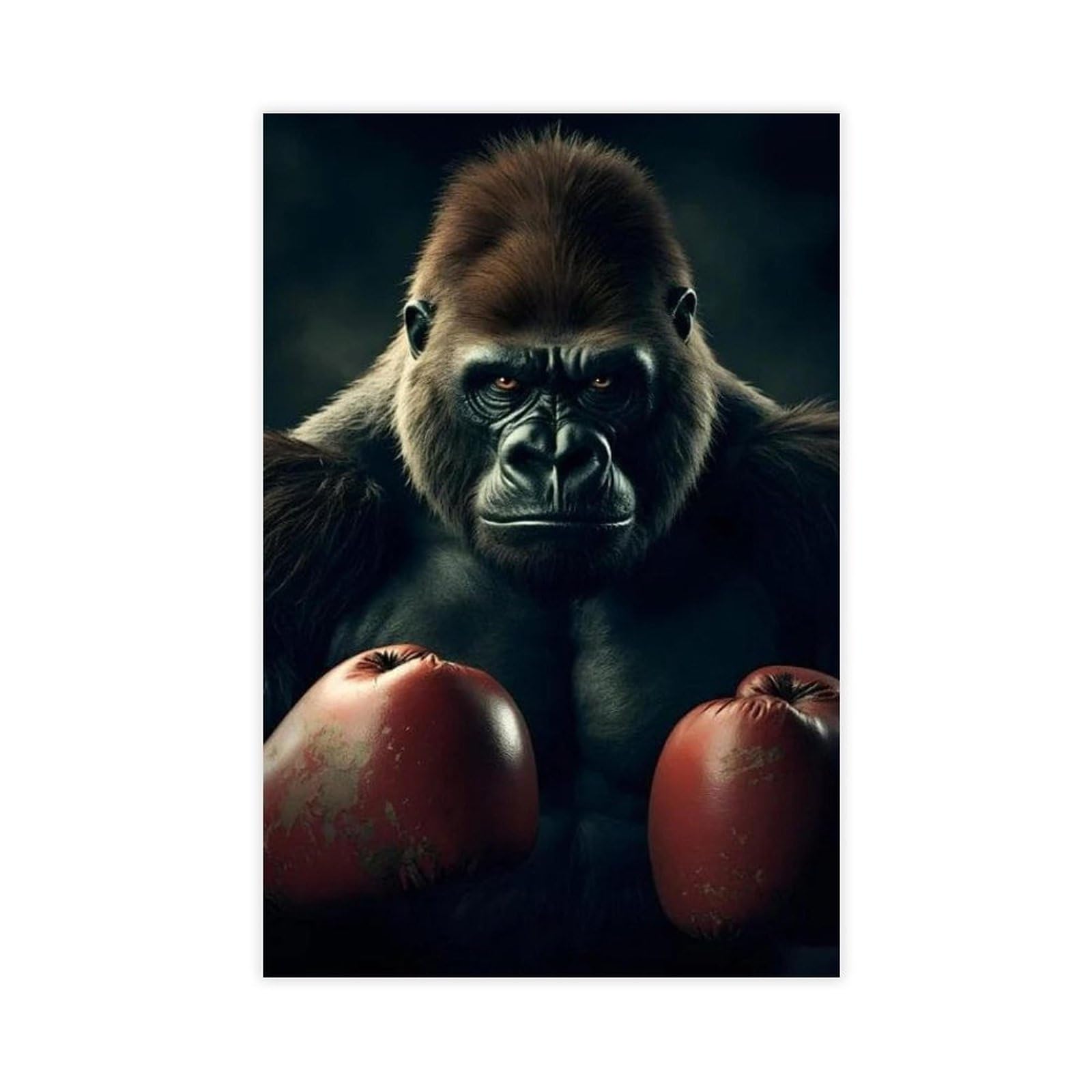 Qnvjqkdsi Unframe Powerful Gorilla With Boxing Gloves, Animal Art Canvas Poster Bedroom Decor Landscape Office Room Decor Gift 16" L X 24" W