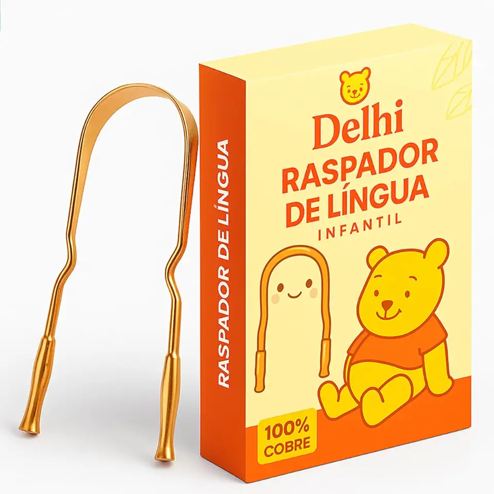Raspador Limpador de Língua Infantil de Cobre Puro - Delhi Ayurveda - Pequeno Baby Criança