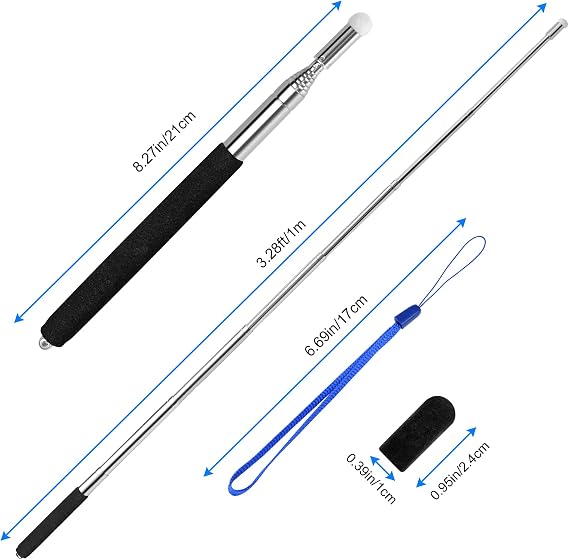 Vicloon Teachers Pointer, Telescopic Pointer Stick, Hand Pointer Extendable Retractable Pointer Teacher Pointer Stick with Lanyard for Presentations Teaching, Lecture,Office