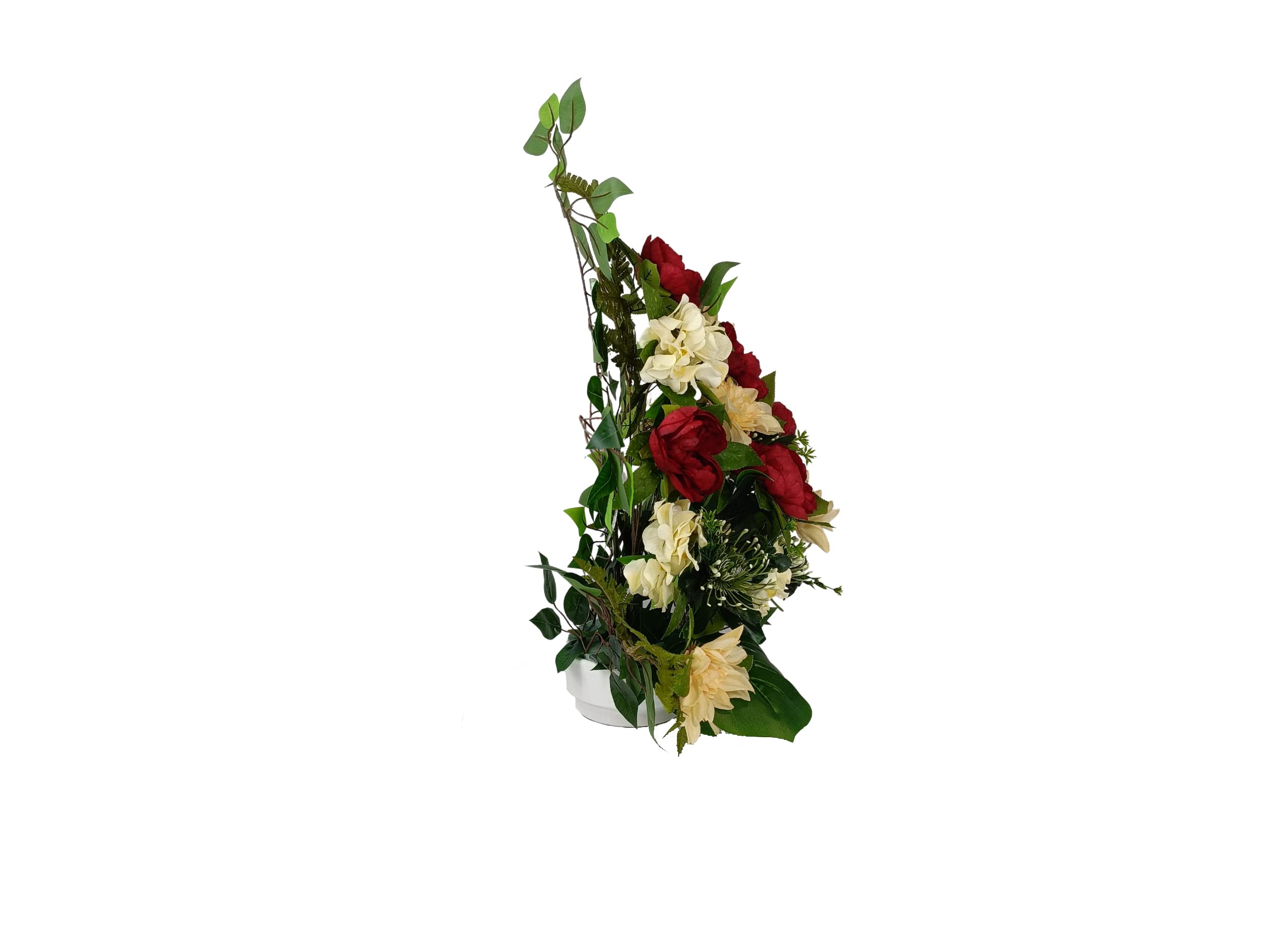 DRW Centre de Fleurs Artificielles pour Cimetière Églises Mariages Centre de Fleurs pour Les Saints Rouge Orange et Beige 75x55 cm