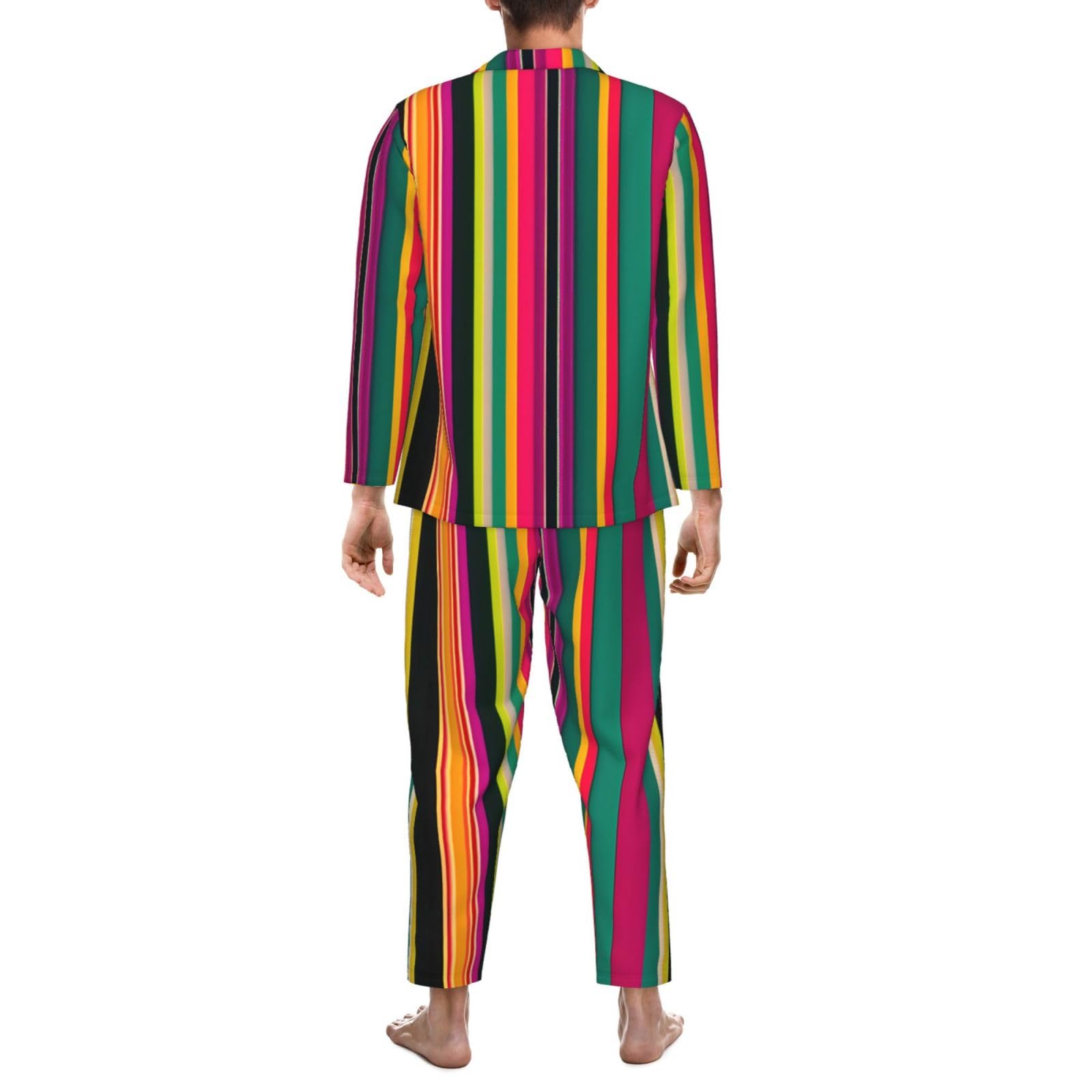 Pigiama a maniche lunghe da uomo con stampa a righe colorate arcobaleno Set di due pezzi abbigliamento da casa traspirante accogliente per il fine settimana