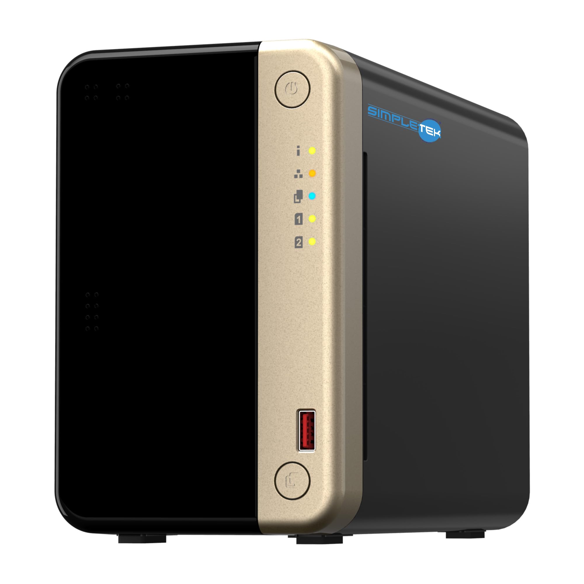 SIMPLETEK - Profesjonalny 2-komorowy serwer NAS - czterordzeniowy procesor - 8 GB pamięci RAM - w tym 2 x HDD 12 TB - 2 gniazda M.2 NVMe - podwójny port 2,5 GbE