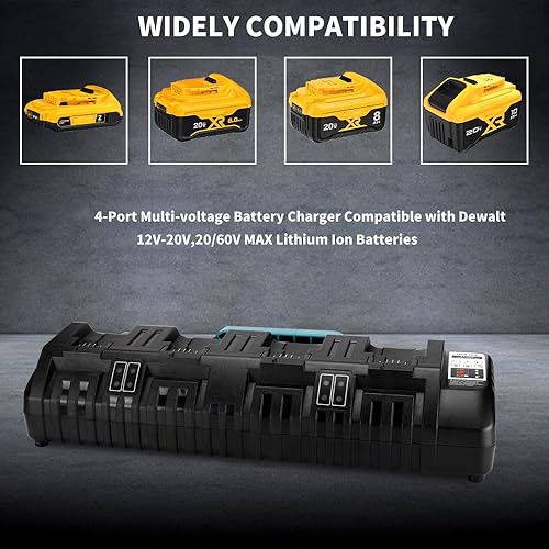 Miniatura 6 de DCB104 Reemplazo para cargador de batería Dewalt 20v Max Cargador rápido de 4 puertos Cargador de batería múltiple Estación de cargador compatible