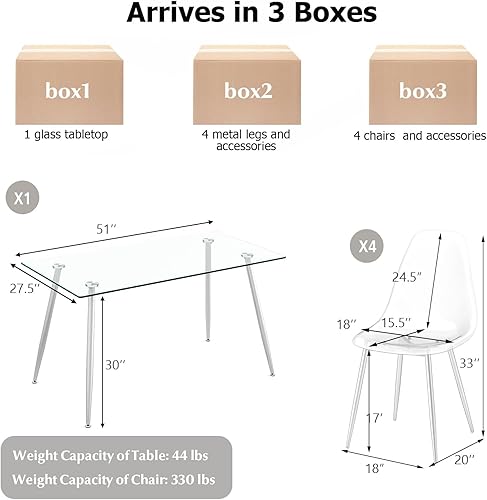 Miniatura 5 de Tangkula Juego de 4 mesas de comedor para 4, mesa y sillas de cocina modernas, mesa y sillas de cristal para sala de estar pequeña, cocina