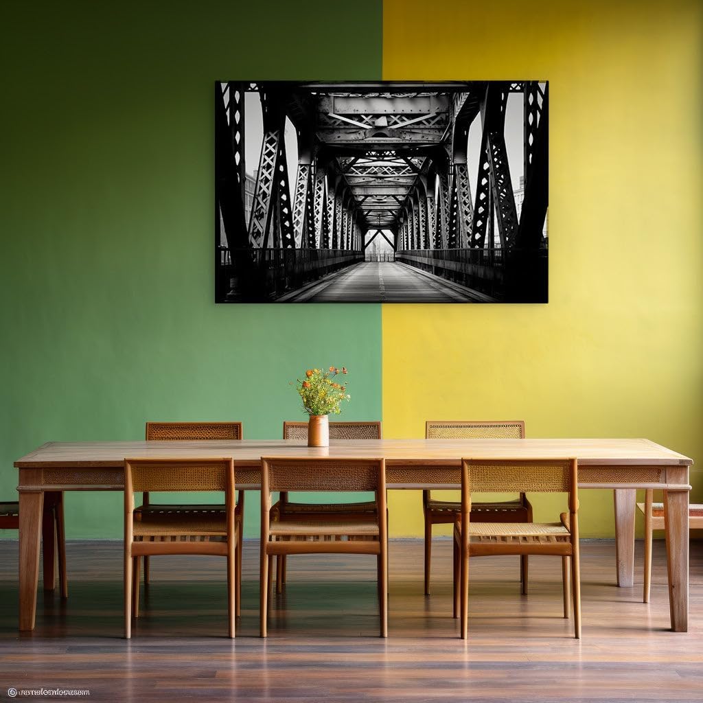 Canvas for Living room. Industrial Elegance: A Timeless Journey Along the Bridge's Pedestrian Pathway, 27 x 18 inch Canvas Wall Art - Ready to Hang