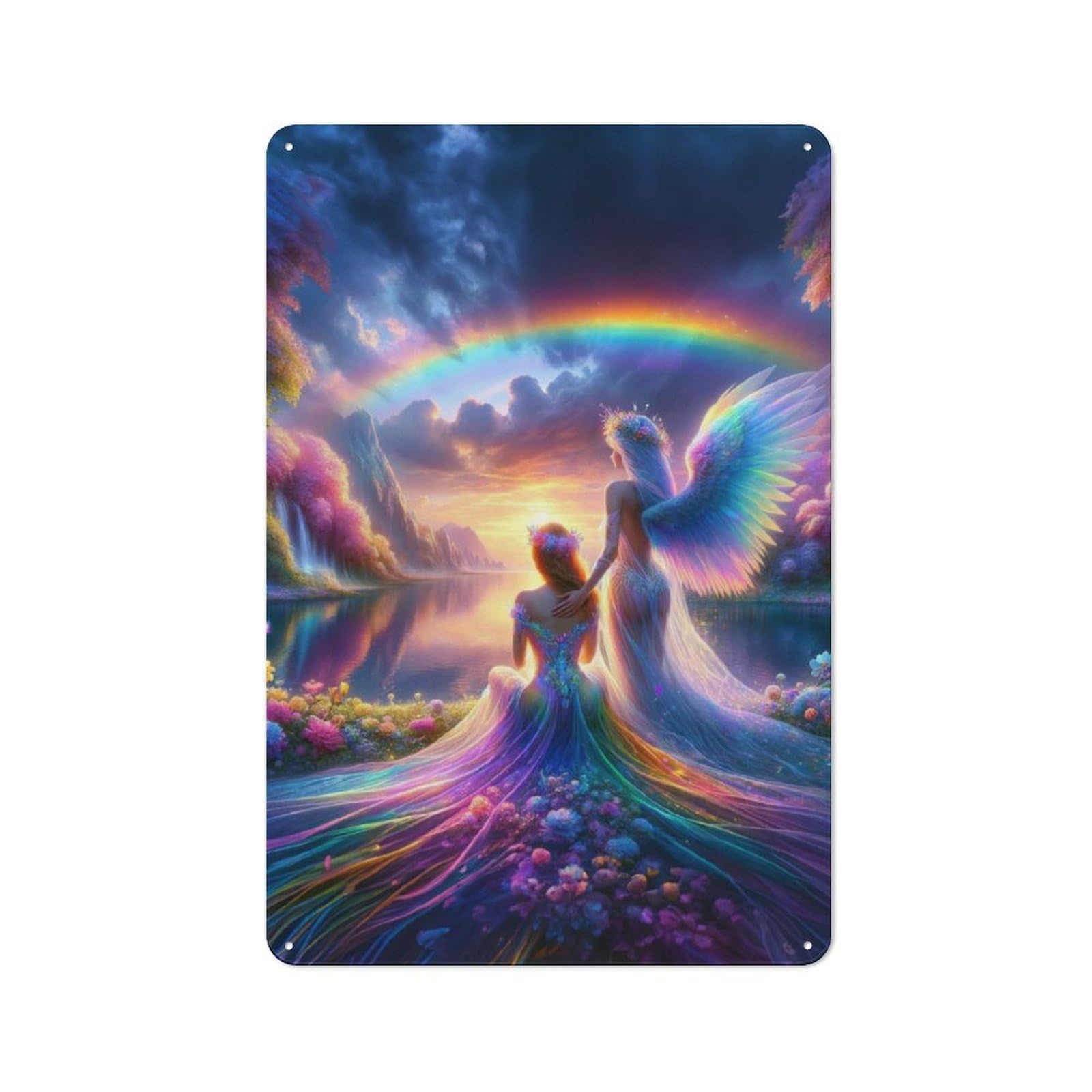 Junmoney Sungazing With Angel Vintage Metal Plaque 30X20cm Featuring For Pub Or Café, Suited To Café Interior Fans