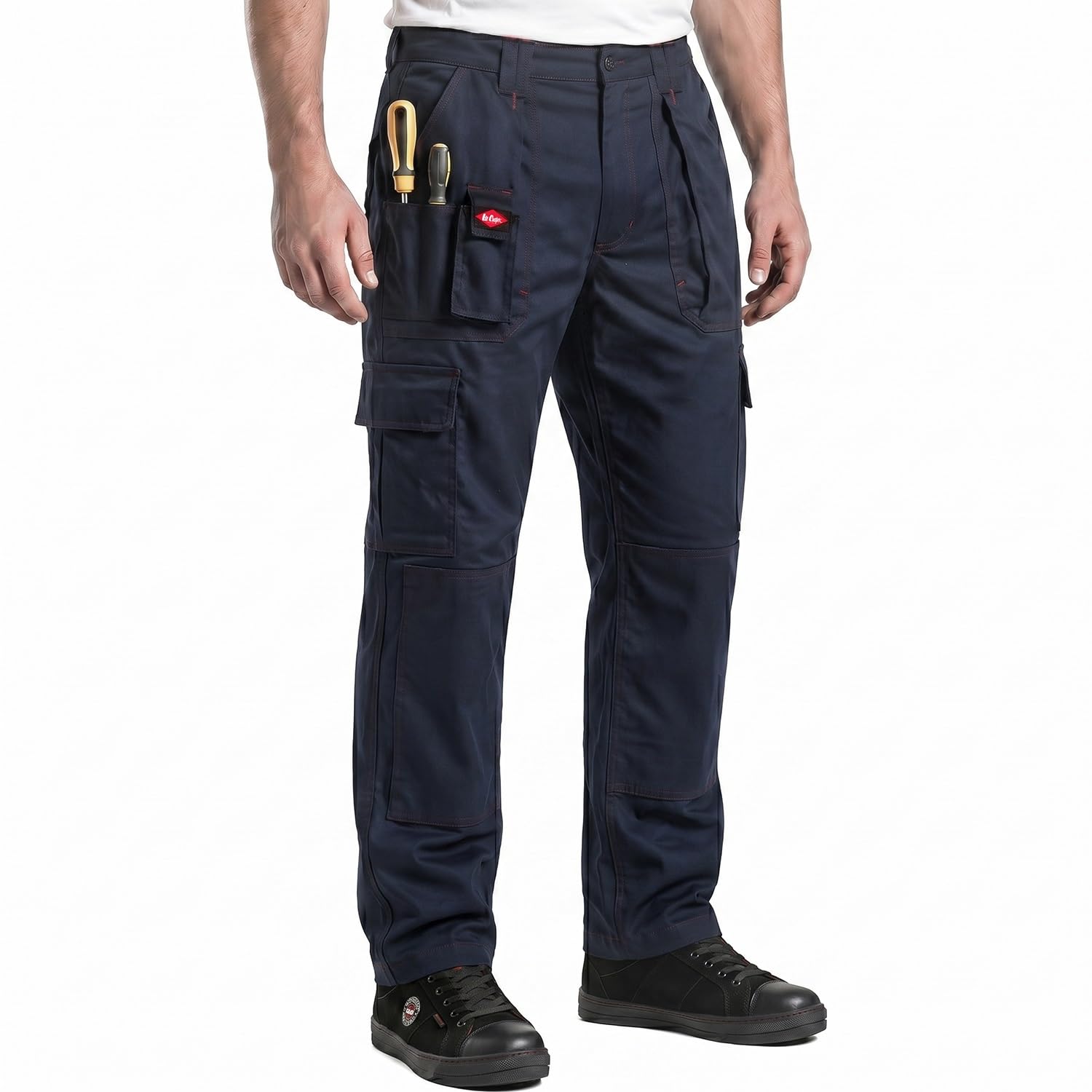 Lee Cooper LCPNT206 Męskie spodnie robocze cargo z wieloma kieszeniami spodnie ochronne z kieszeniami na nakolanniki wzmocnione