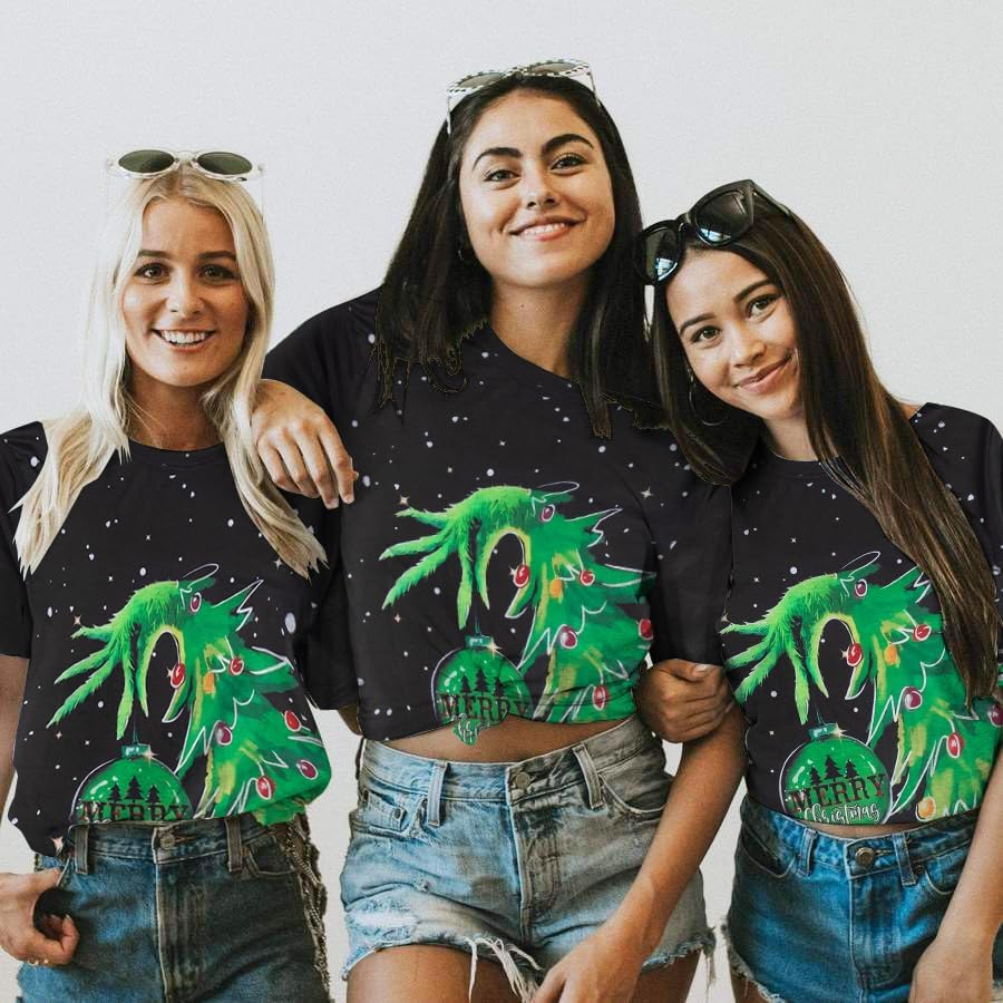 Christmas Shirt for Women Christmas Tree Holiday Shirt Whoville Tree T-Shirt Xmas Funny Green Monster Crewneck Tee Tops - Image 4