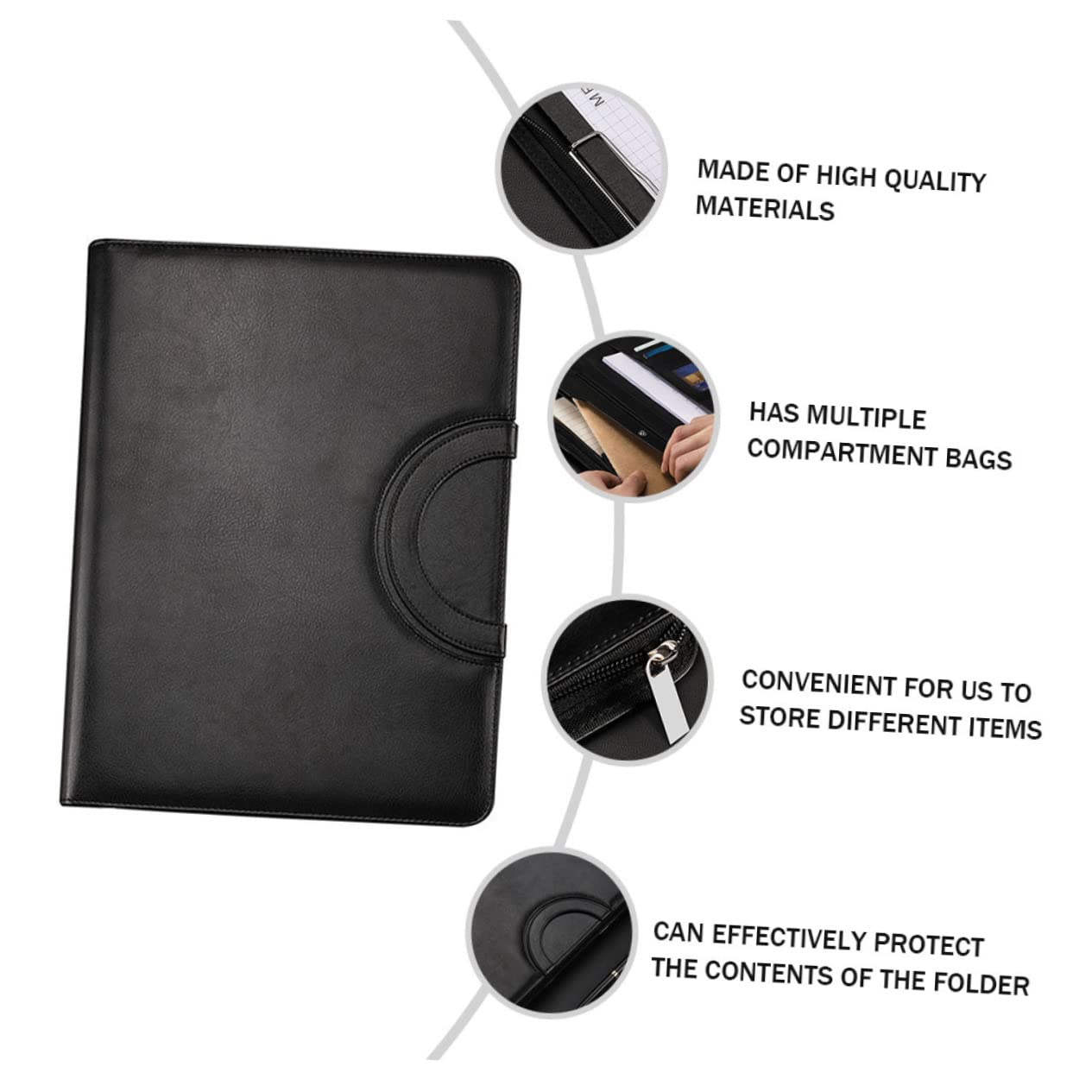 VILLCASE Portafolio de Cuero con Cremallera Carpeta de Portafolios Profesional para Documentos y Reuniones Negocios Hombre Mujer