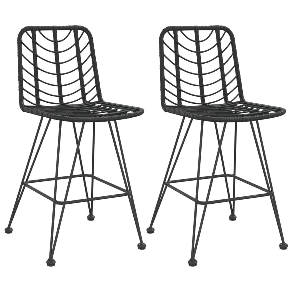 vidaXL 2x Bar Stools Restaurant Chair Garden Patio Outdoor Furniture Kitchen Bar Stool Counter Pub Chair Seating Black PE Rattan and Steel