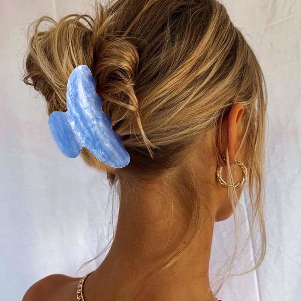 Reaky Acrylic Claw Clip Pink Hair Clips Cute Medium Hair Claws Hair Accessories for Women (lake blue+beige) - Image 4
