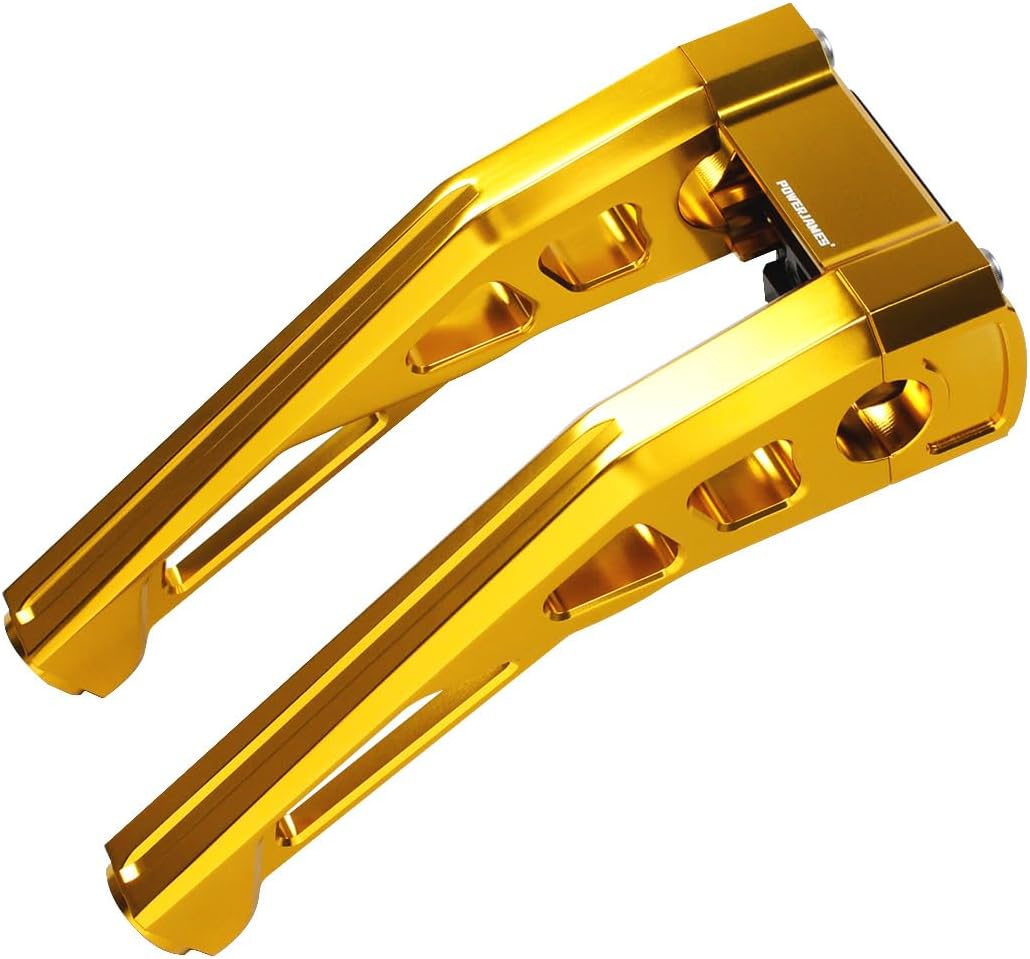 POWER JAMES 8.0" Tall Gold Handlebar Risers with Instrument Gauge Cutout for Harley Davidson Street Bob, Low Ride ST FXLRS FXRST, Softail Standard 1.0" Clamping (Gold)