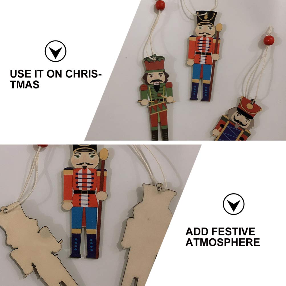 TOYANDONA 9pcs Christmas Nutcracker Ornaments Wooden Christmas Tree Hanging Decoration Xmas Wooden Cutout for Holiday Christmas Party - Image 3