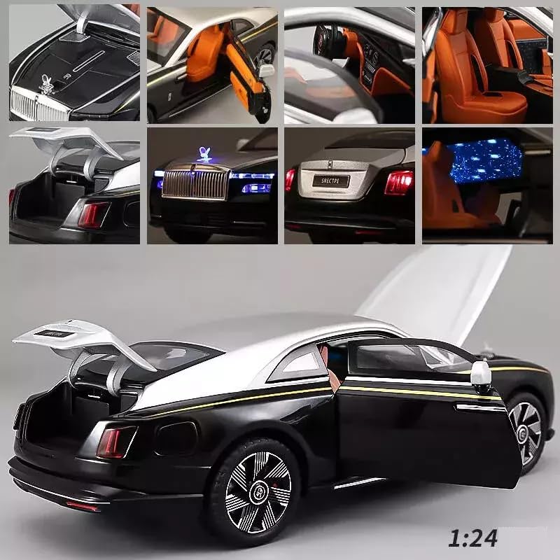 Image of 1:24 Big Rolls Royce Spectre Toy Car Metal Pull Back Diecast Car With Openable Door And Sound Light, Gifts Toys For Kids, Black