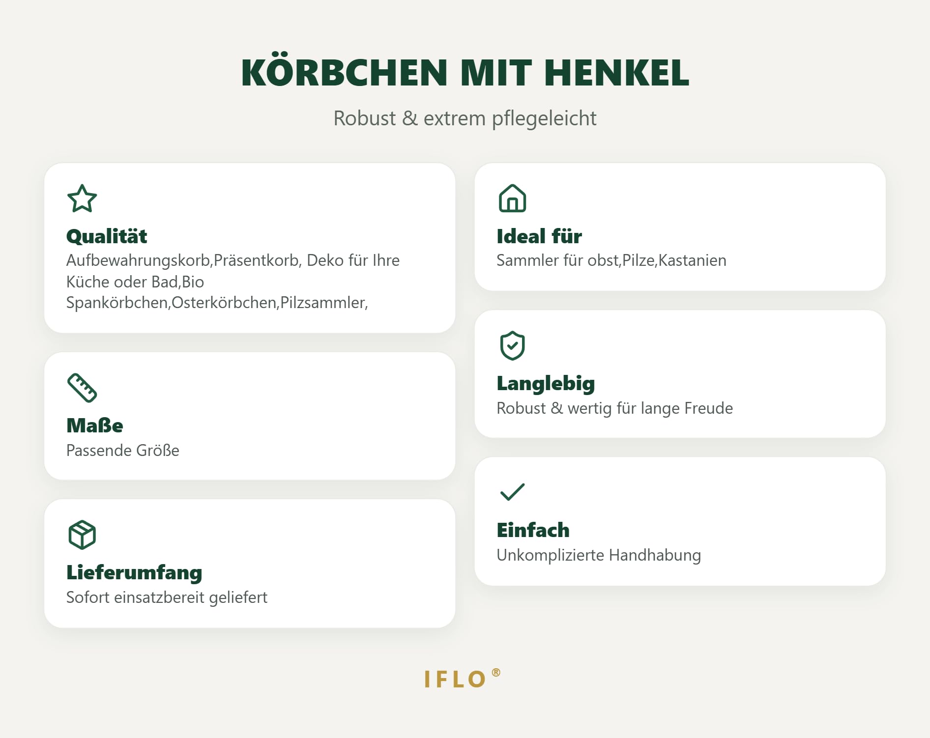 IFLO® Spankorb Holz Hell 28,5x11,5x7,5 cm / 37x15x11 cm für Küche, Bad & Deko, 6er-Set