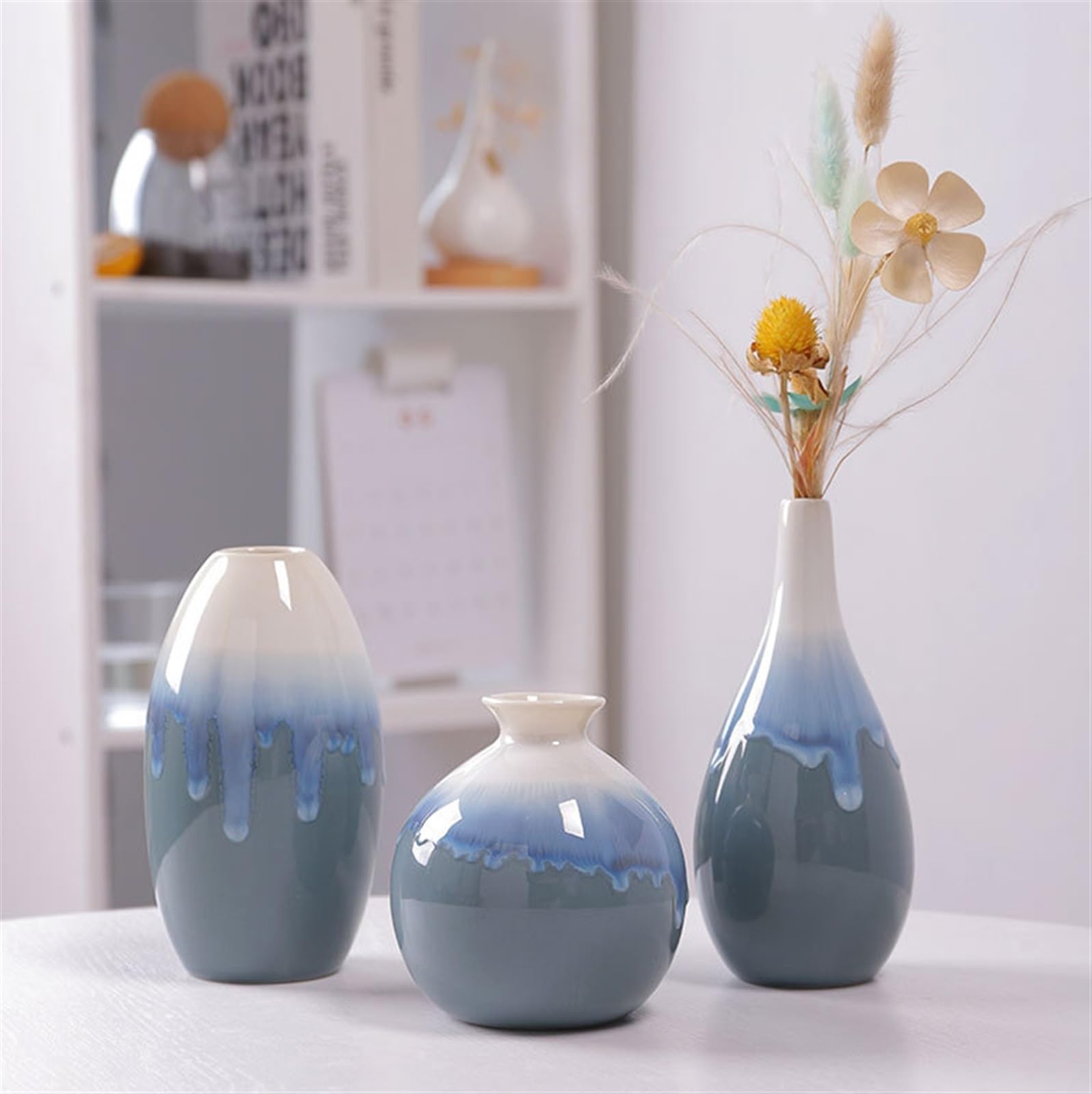 Amazon.co.jp: 花用花瓶 グラデーションカラー 花瓶 ブルー セラミック