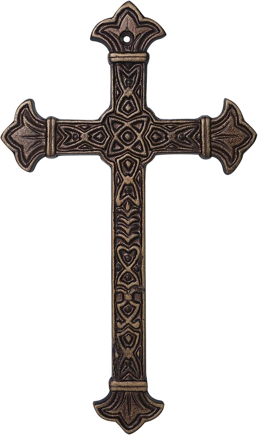 Metal Cross Christian Wall Art, Antique Hanging Religious Cross Decor Vintage Living Room Bedroom Home Decoration