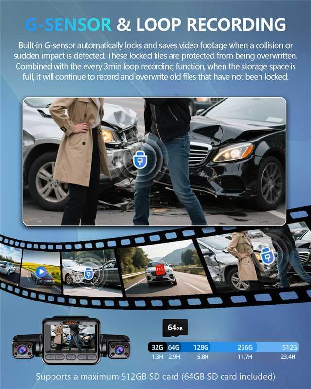 Dash Cam 4 Channel Front and Rear Inside, 360° Car Camera 4K UHD, Dash Camera for Cars Built-in Wi-Fi GPS, Dashcam Free 64GB Card, Voice Control, CPL Filter, WDR Night Vision, 24H Parking Mode(V8PLUS) - Image 7