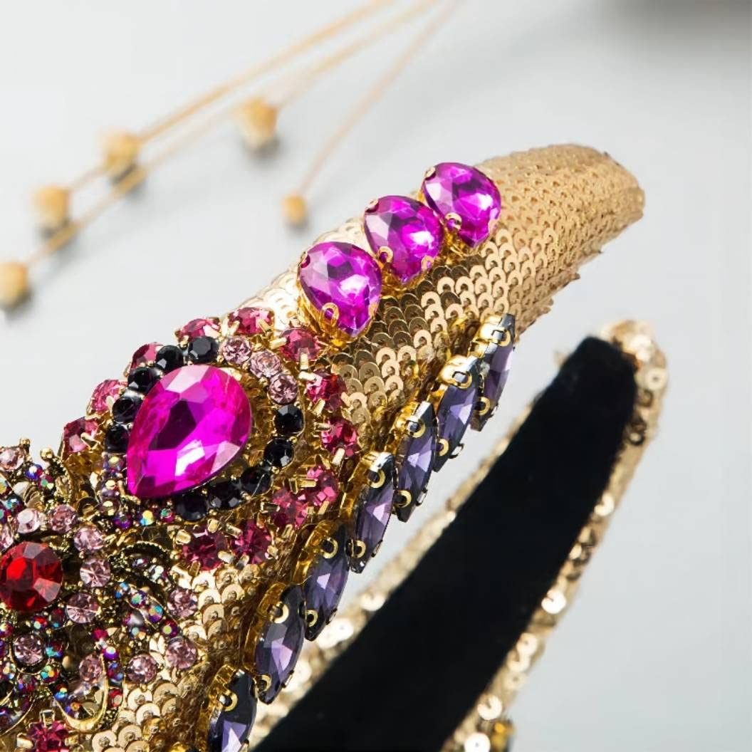 Fashion Women's Sequins Colorful Rhinestone Headbands Women's Crystal Headbands Retro Luxury Sponge Jewelry Bands Decorative Elegant Personality Headband Accessories Hair Accessories（rose red）