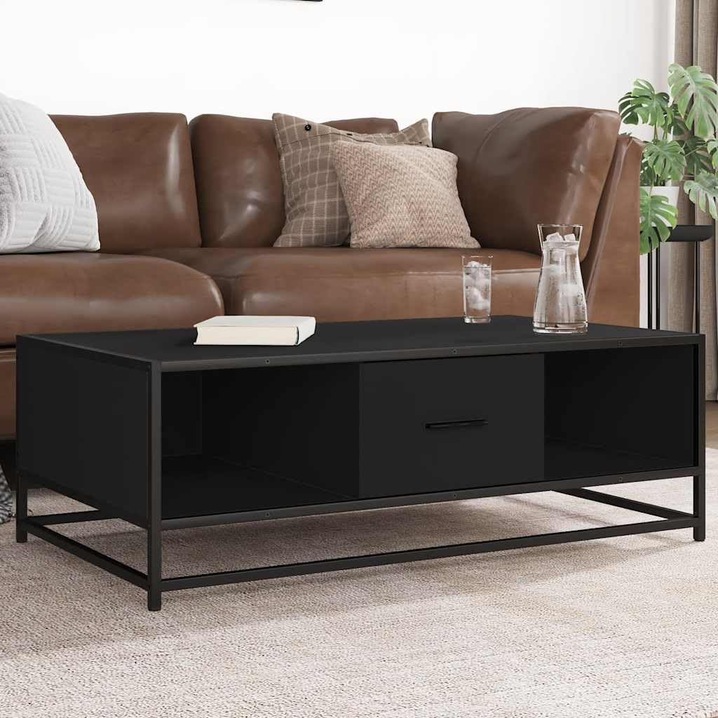 Stolik kawowy, czarny, 100 x 57 x 35 cm, materiał drewnopochodny, metalowy, stolik do salonu, stolik kawowy, stolik pomocniczy, stolik do odkładania rzeczy do salonu, na sofę, kanapę, regał