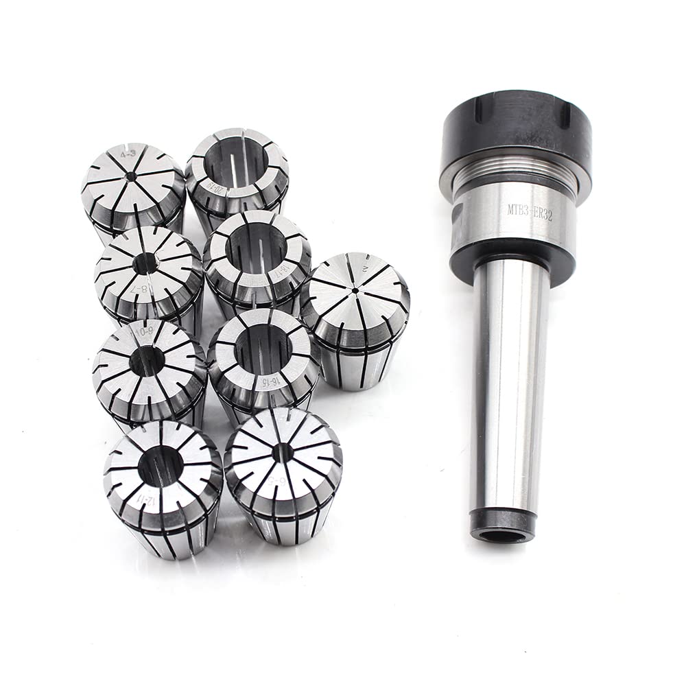 ER32 MT3 M12 Lot de 9 pinces de serrage à ressort de précision, Mandrin 2/4/6/8/10/12/16/18/20 mm, Métal, Compatible avec Tour, Rectifieuse, Perceuse, Fraiseuse